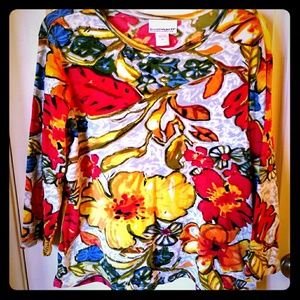 Serengeti Colorful Art 3/4 Sleeve Top Sz L
